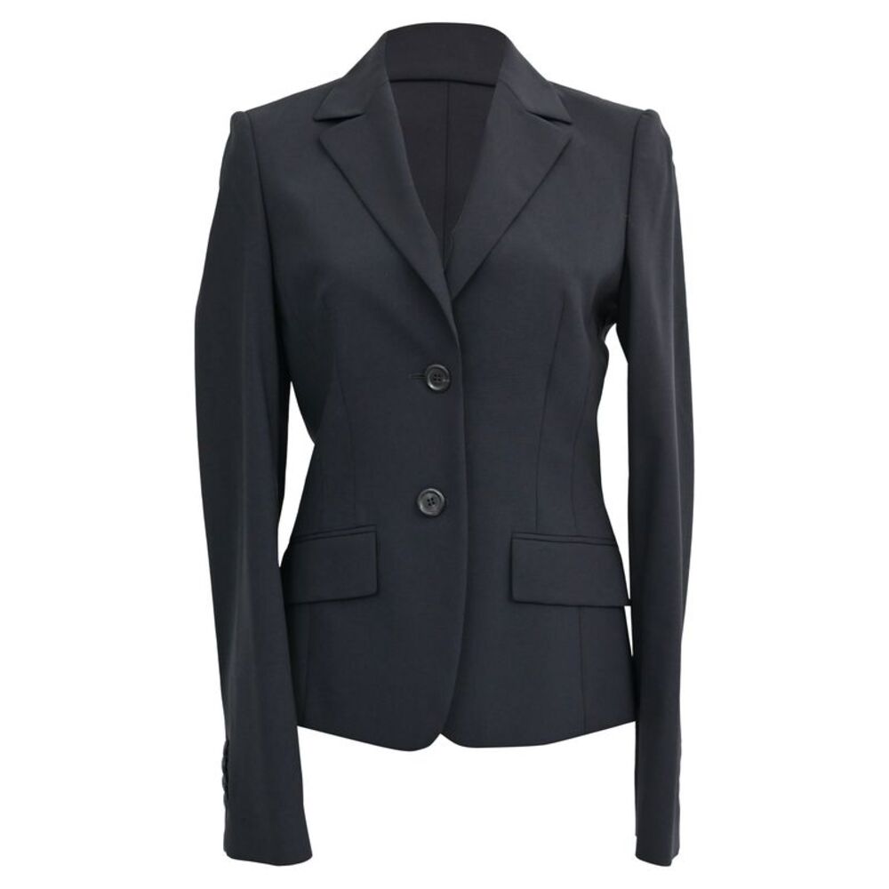 Boss Single-Breasted Blazer with Pockets in Navy Blue Wool